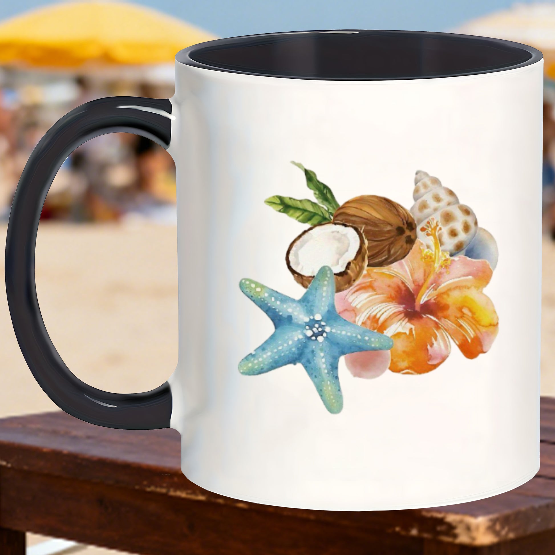 Tailorly Black Accent 11 oz Mug - glazed vibrant hibiscus