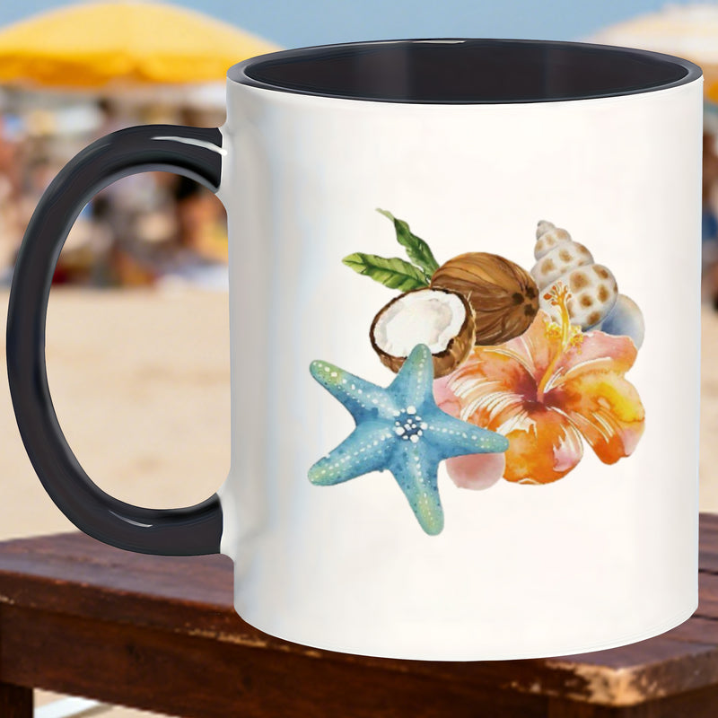Tailorly Black Accent 11 oz Mug - glazed vibrant hibiscus