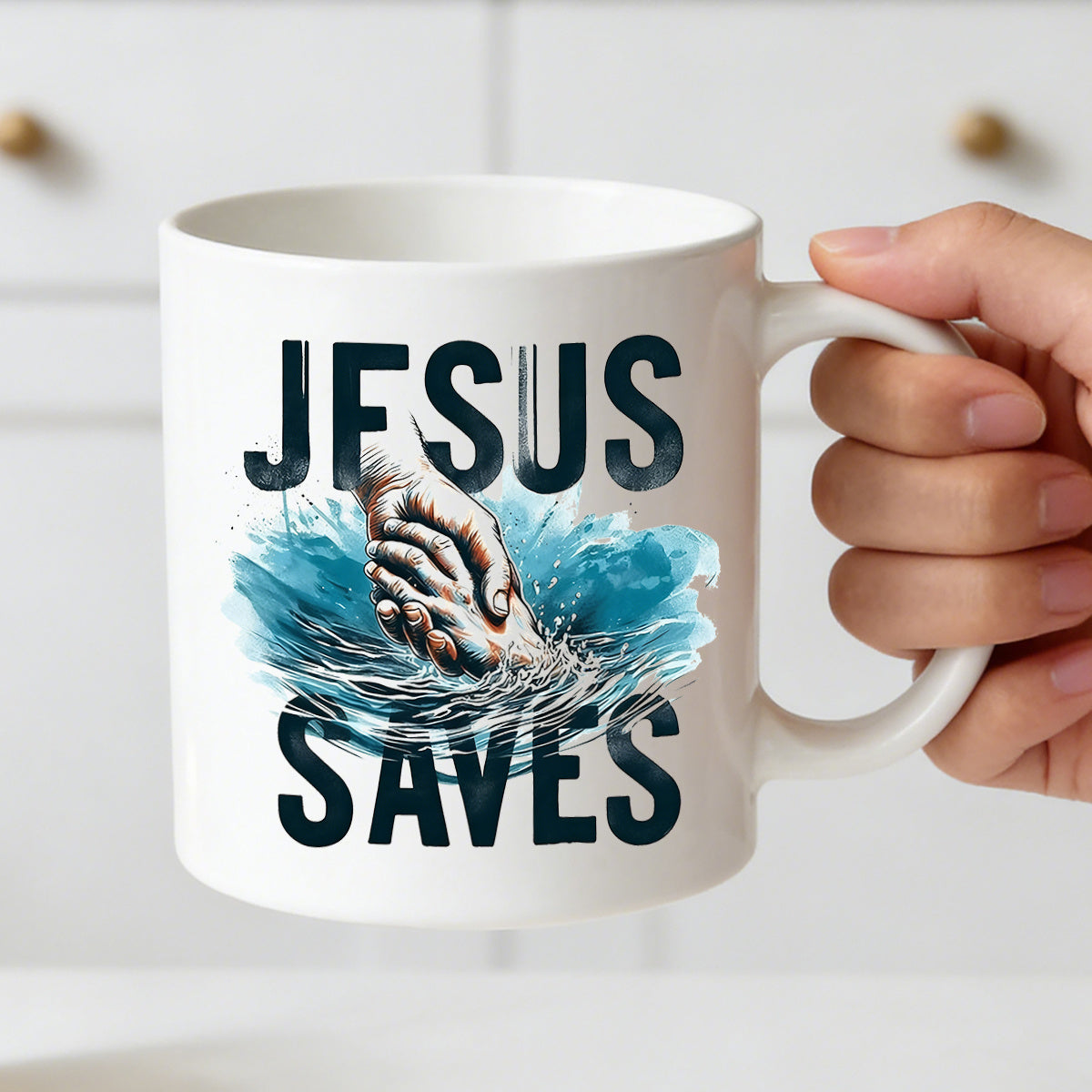 Tailorly White Ceramic 11 oz Mug - hand in water design