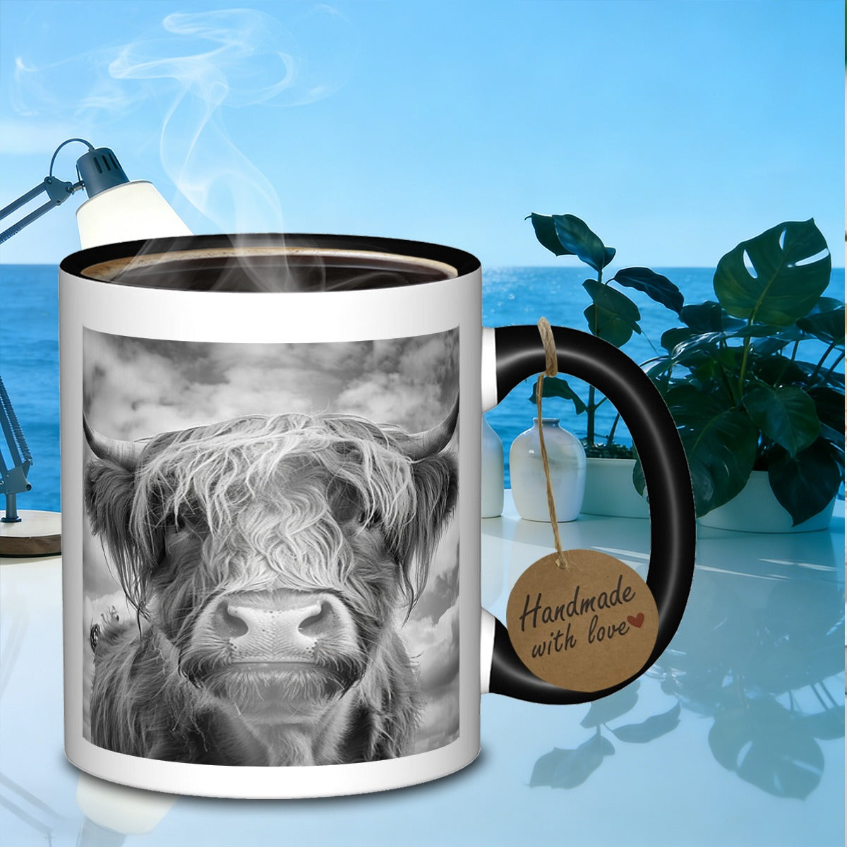 Tailorly Black Accent 11 oz Mug - highland cow portrait
