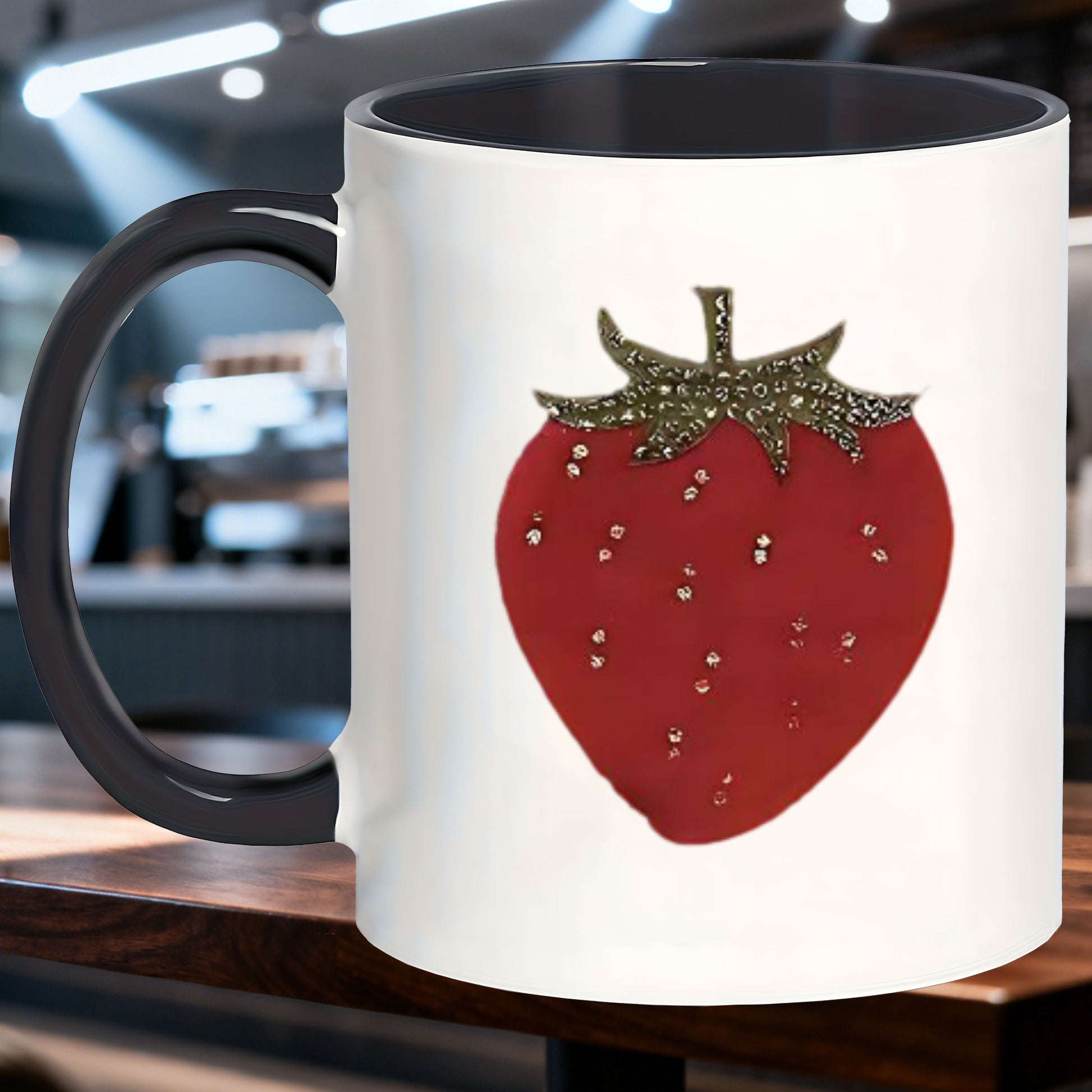 Tailorly Black Accent 11 oz Mug - cute strawberry