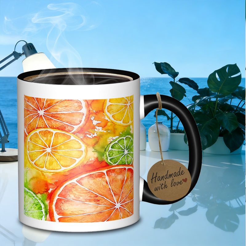 Tailorly Black Accent 11 oz Mug - watercolor citrus