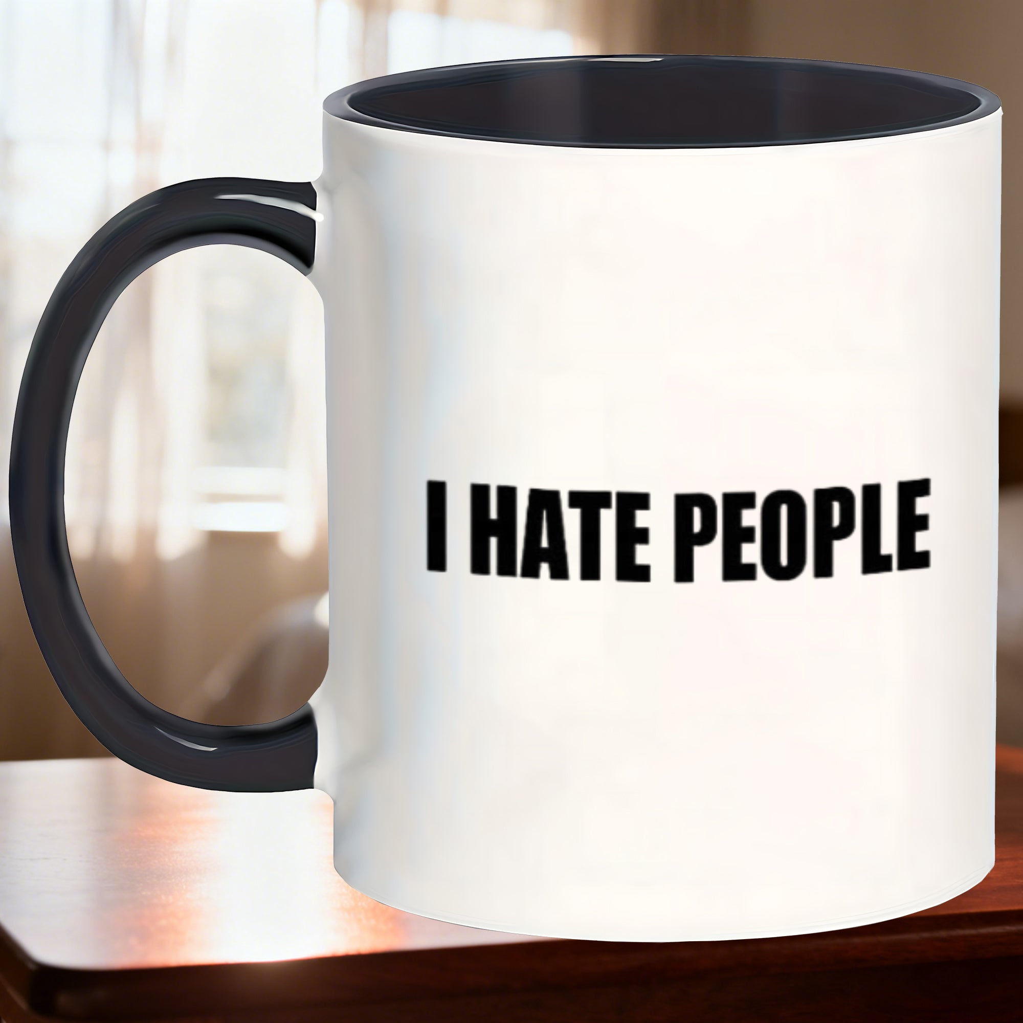Tailorly Black Accent 11 oz Mug - whimsical charm i hate people text