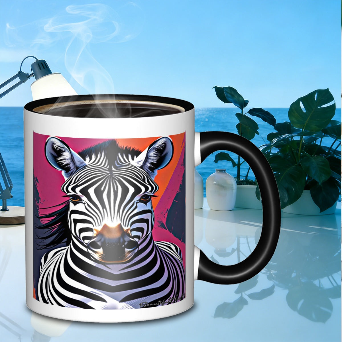 Tailorly Black Accent 11 oz Mug - zebra portrait