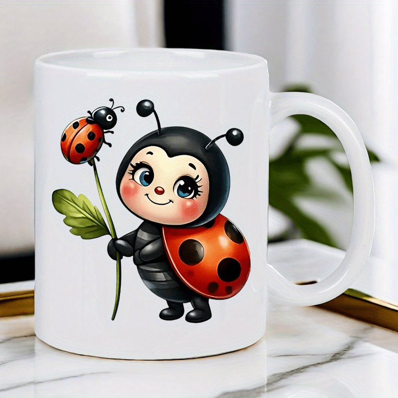 Tailorly White Ceramic 11 oz Mug - cute ladybug and ladybug character