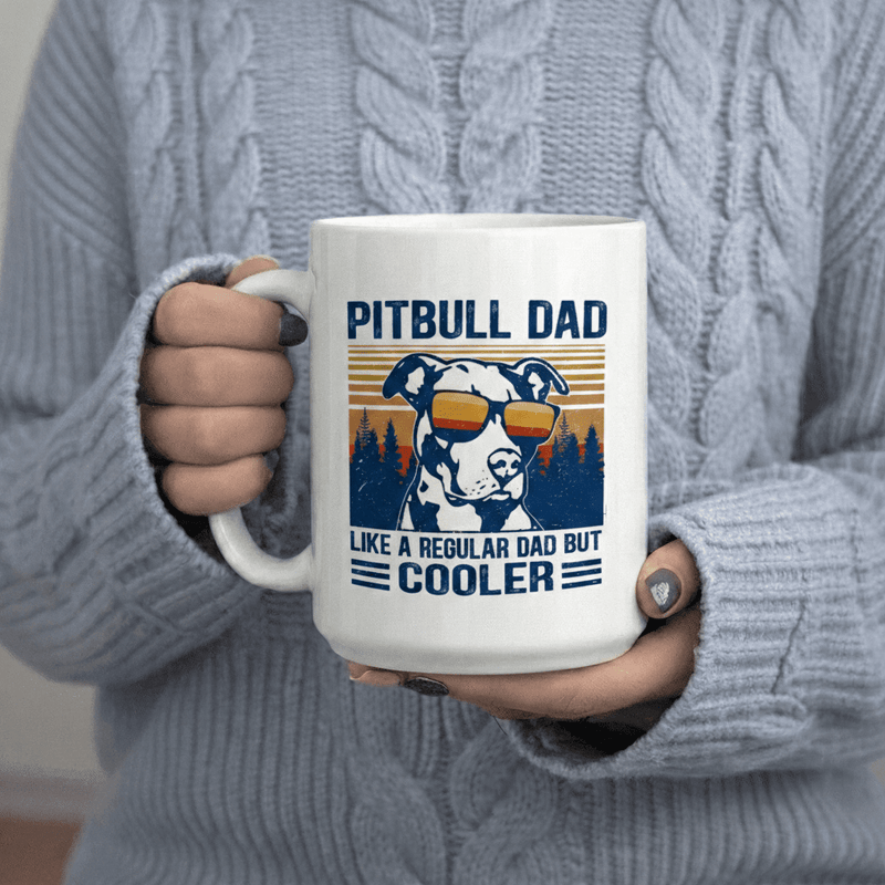 Tailorly White Ceramic 11 oz Mug - Pitbull Dad Like A Regular Dad But Cooler Vintage Sunset
