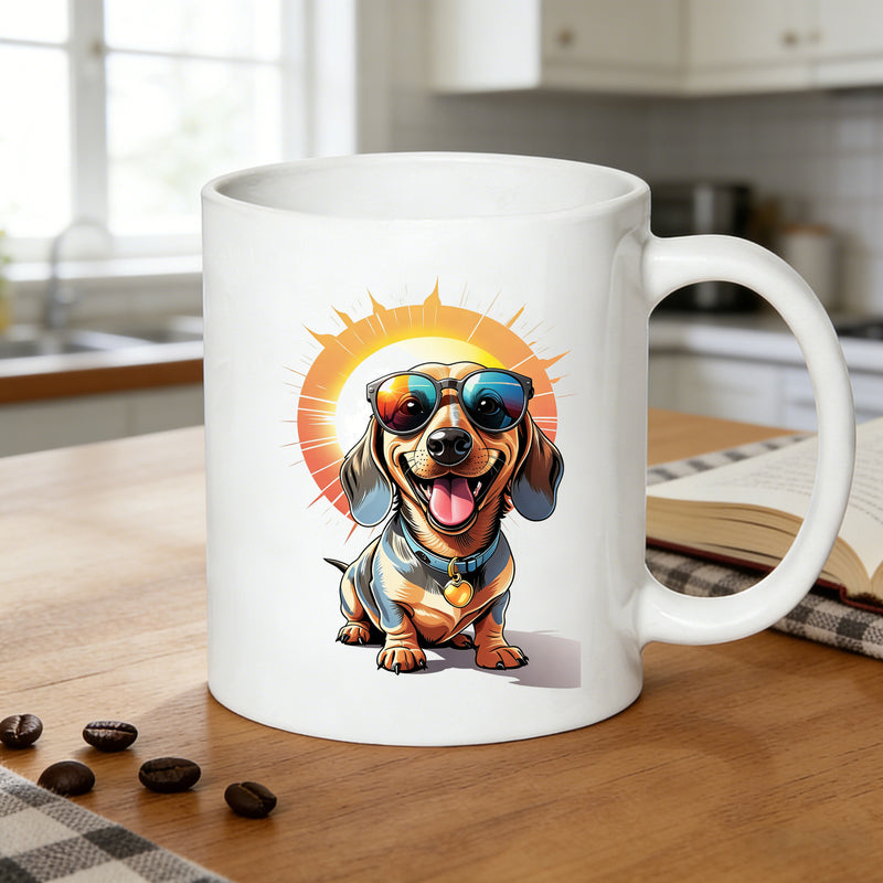 Tailorly White Ceramic 11 oz Mug - dachshund wearing glasses