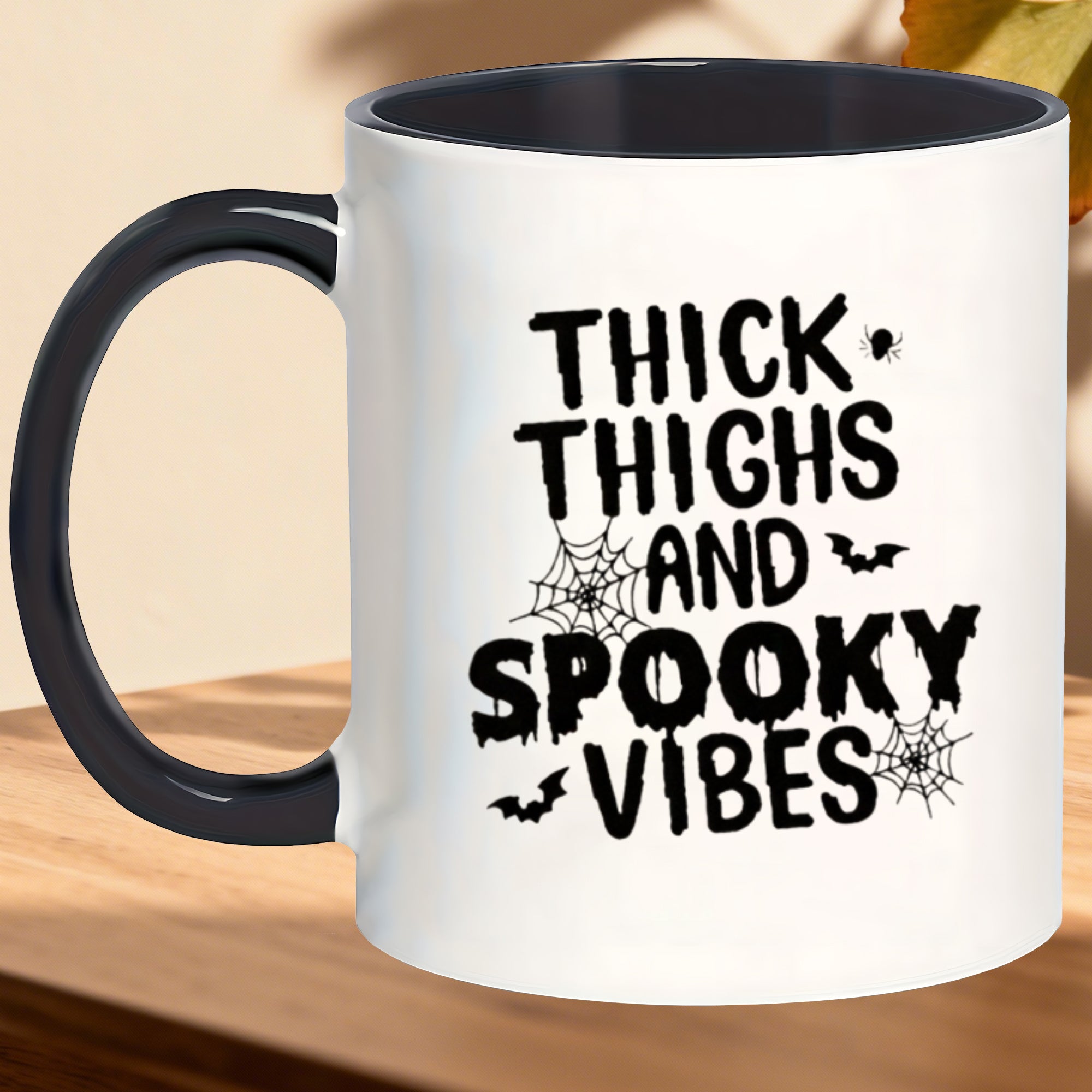 Tailorly Black Accent 11 oz Mug - thick thighs and spooky