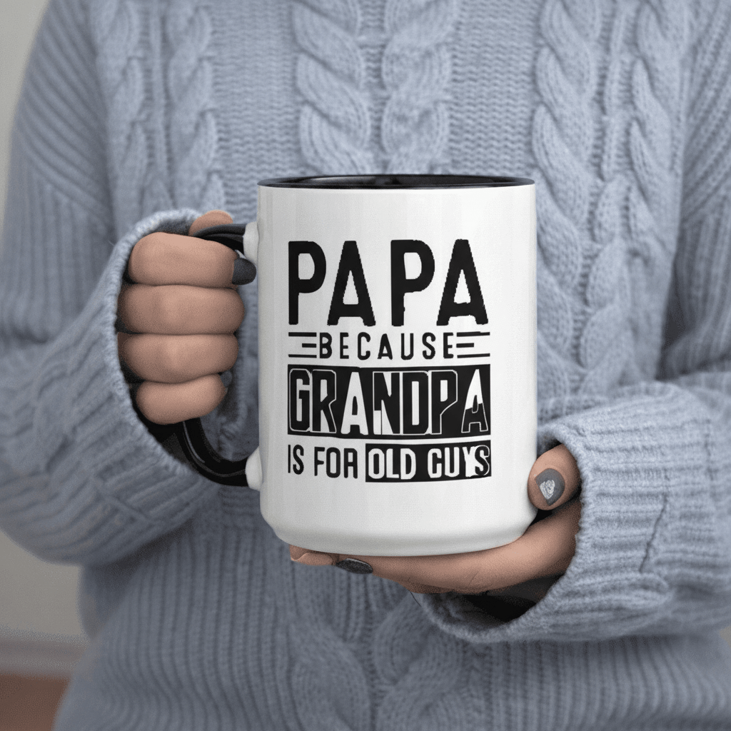 Tailorly Black Accent 11 oz Mug - Papa Grandpa Is for Old Guys Father s Day Gift