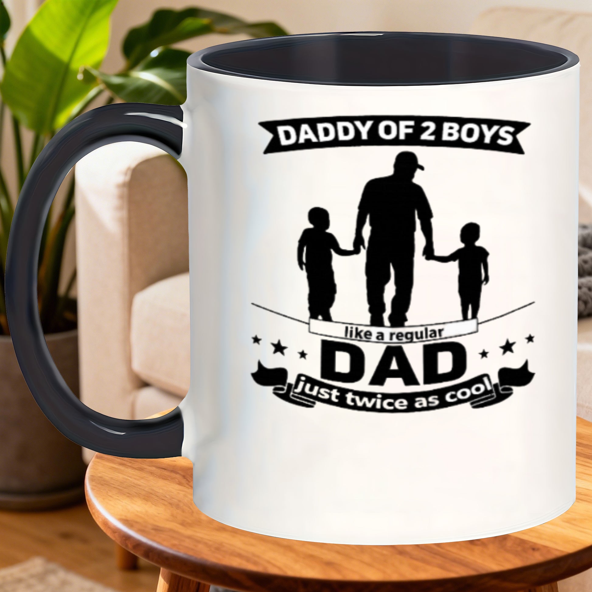 Tailorly Black Accent 11 oz Mug - daddy of 2 boys with dad boys silhouette design