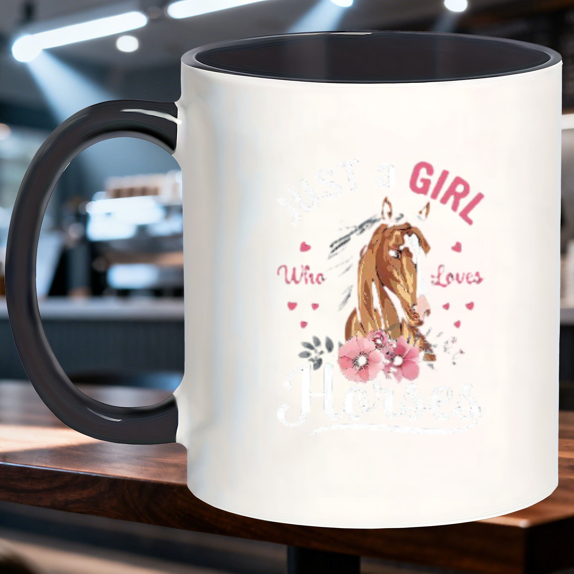 Tailorly Black Accent 11 oz Mug - horse print
