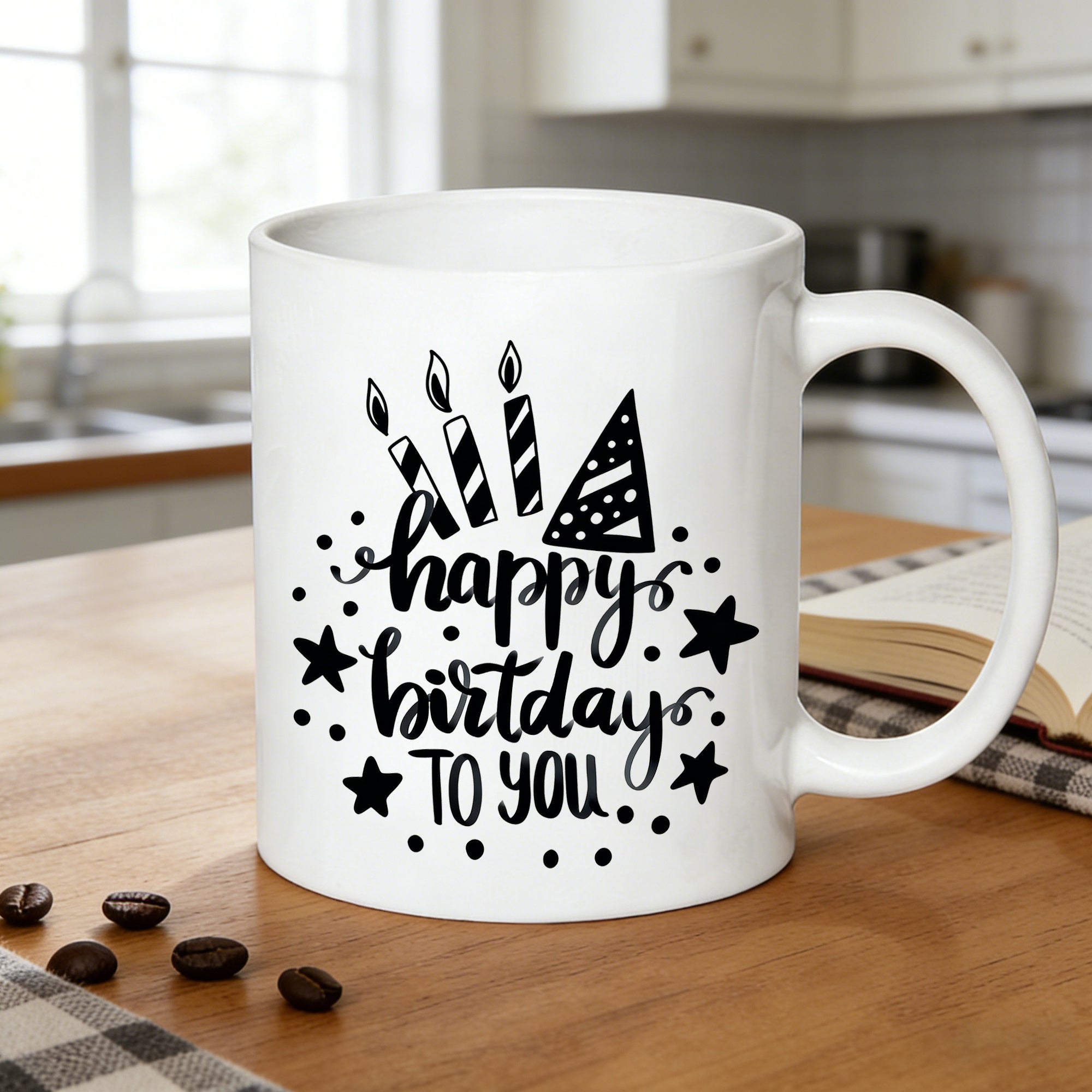 Tailorly White Ceramic 11 oz Mug - happy birthday to coffee cup stylish present for birthday celebrations party drinkware