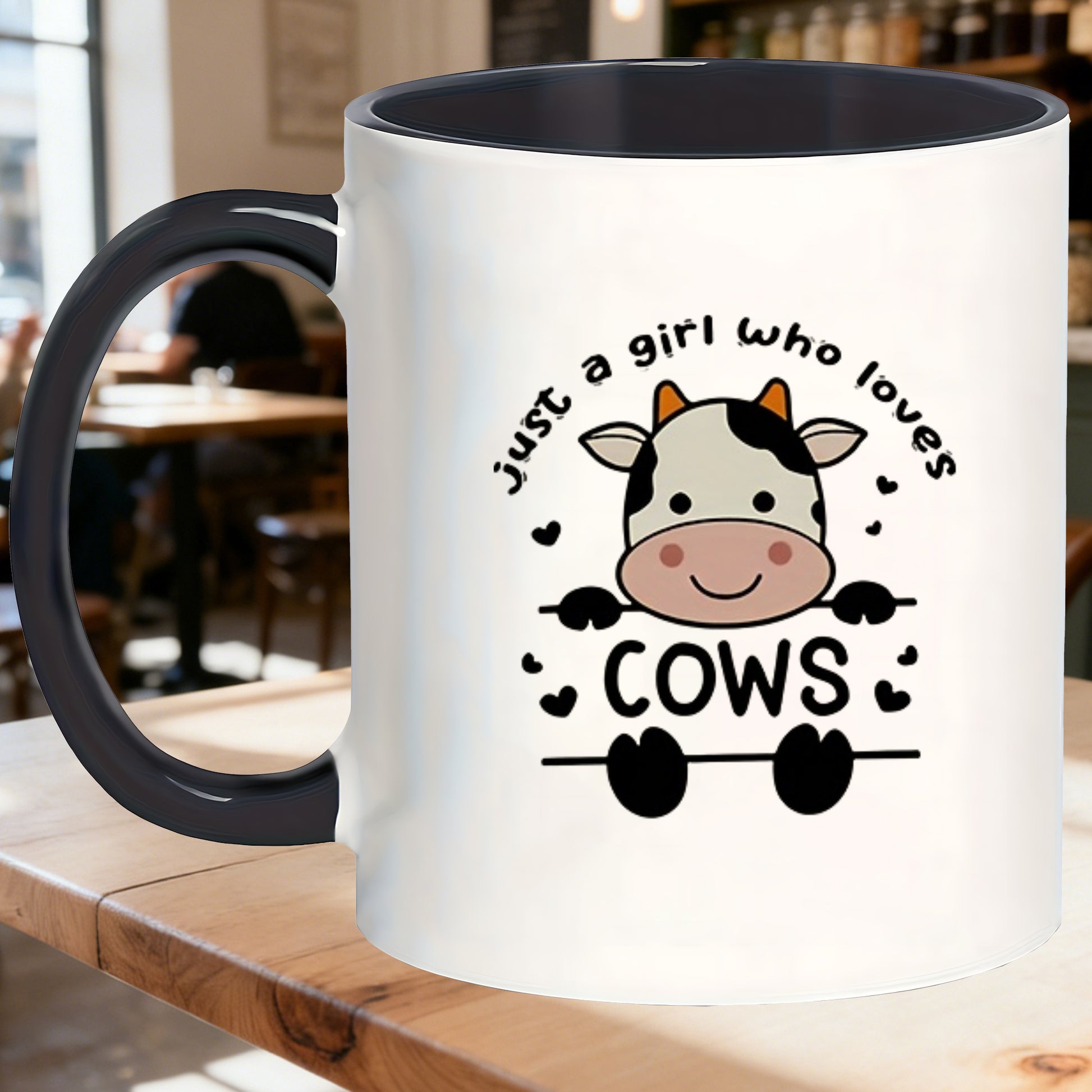 Tailorly Black Accent 11 oz Mug - cute cow design