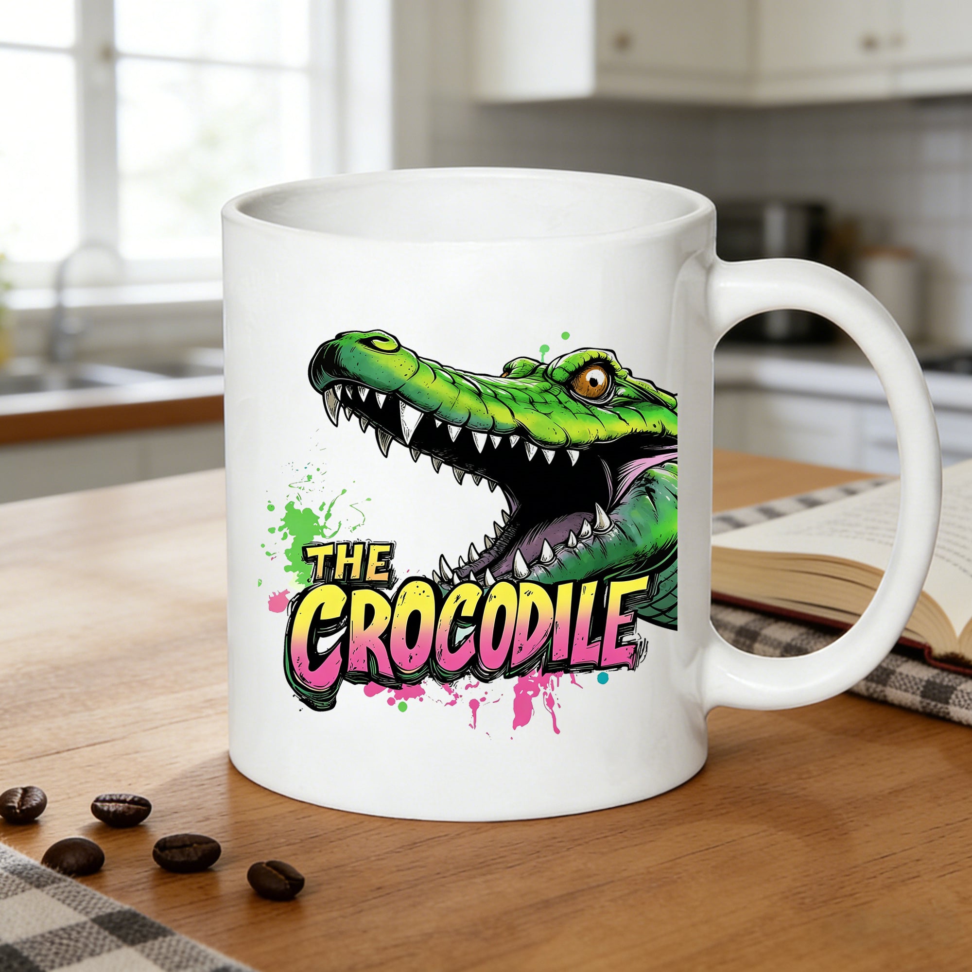 Tailorly White Ceramic 11 oz Mug - crocodile graffiti art