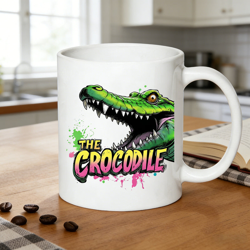 Tailorly White Ceramic 11 oz Mug - crocodile graffiti art