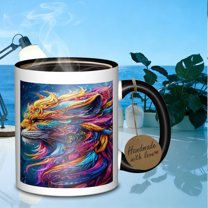 Tailorly Black Accent 11 oz Mug - colorful lion portrait