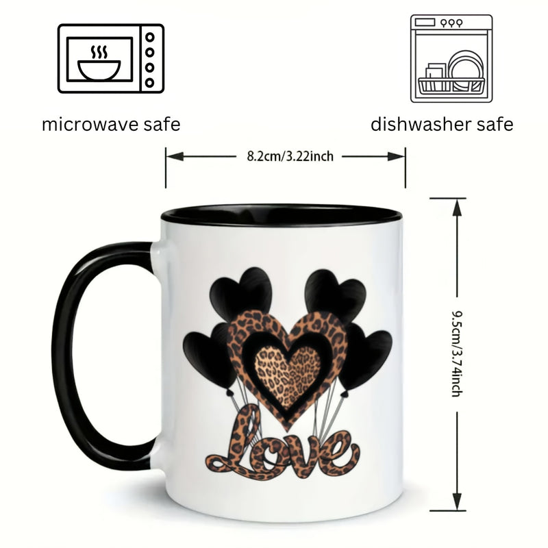 Tailorly Black Accent 11 oz Mug - leopard design with hearts