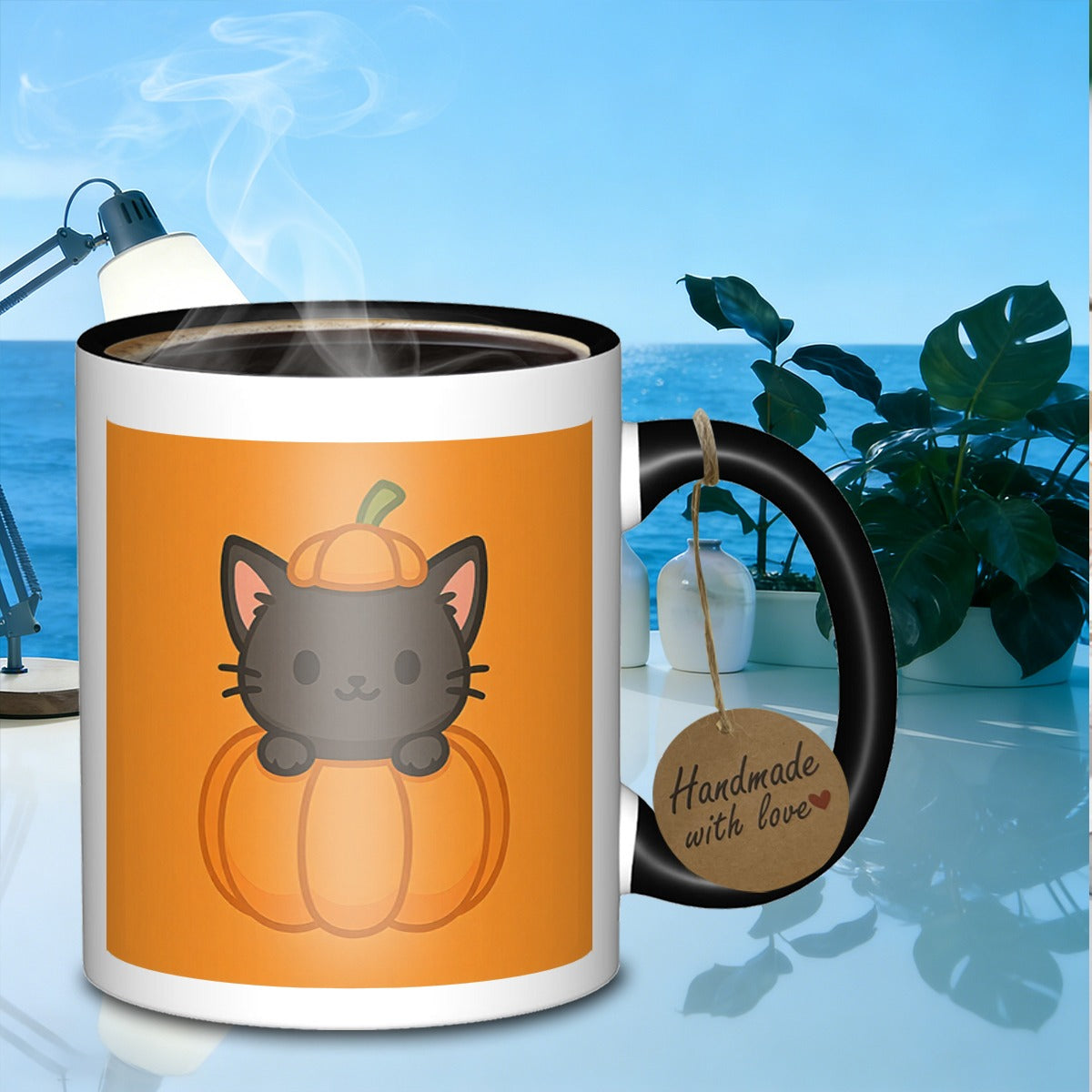 Tailorly Black Accent 11 oz Mug - halloween kitten
