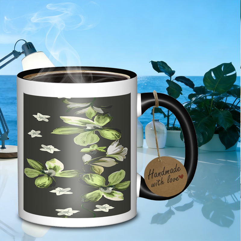 Tailorly Black Accent 11 oz Mug - green floral arrangement