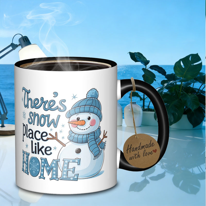 Tailorly Black Accent 11 oz Mug - snowman and winter theme
