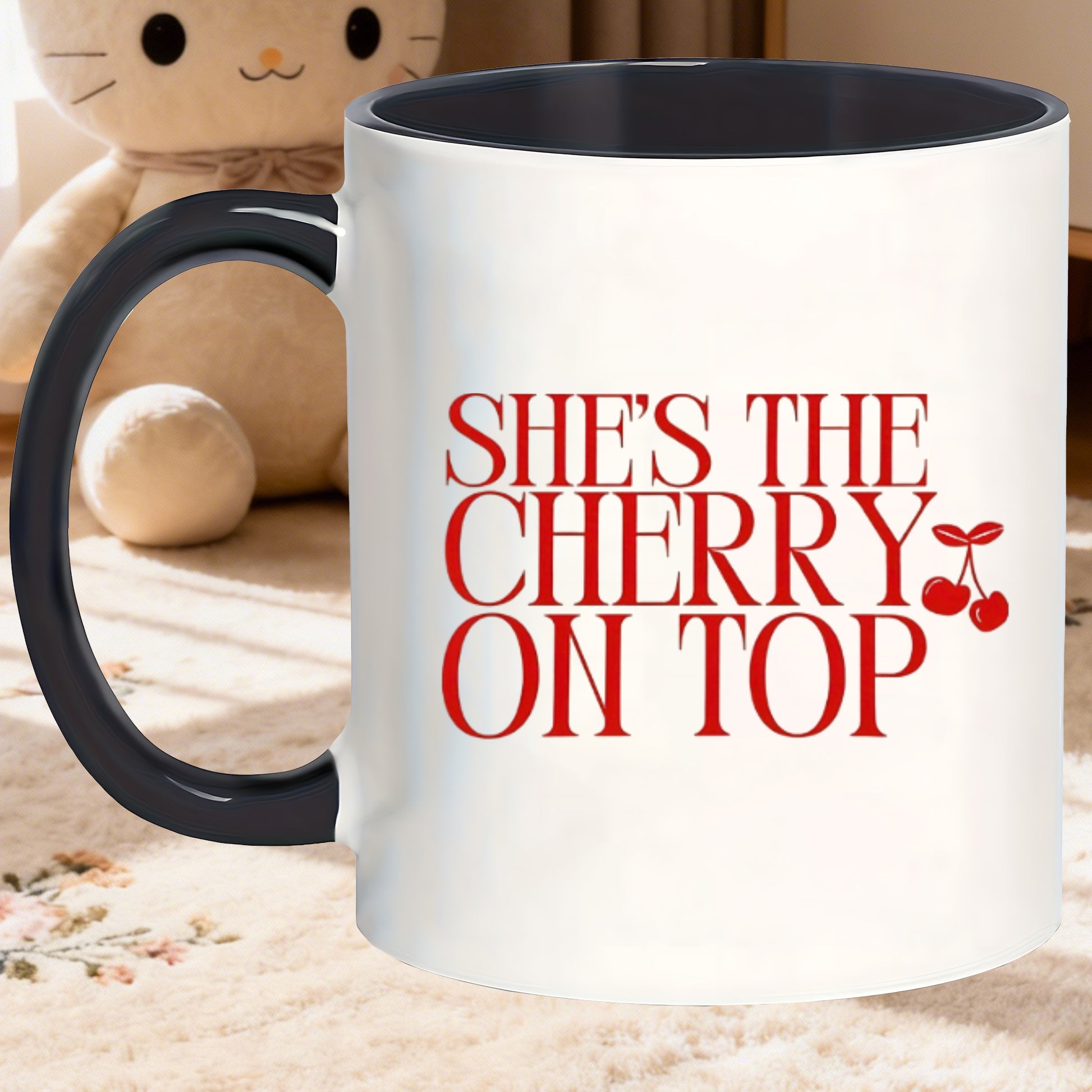 Tailorly Black Accent 11 oz Mug - cherry print
