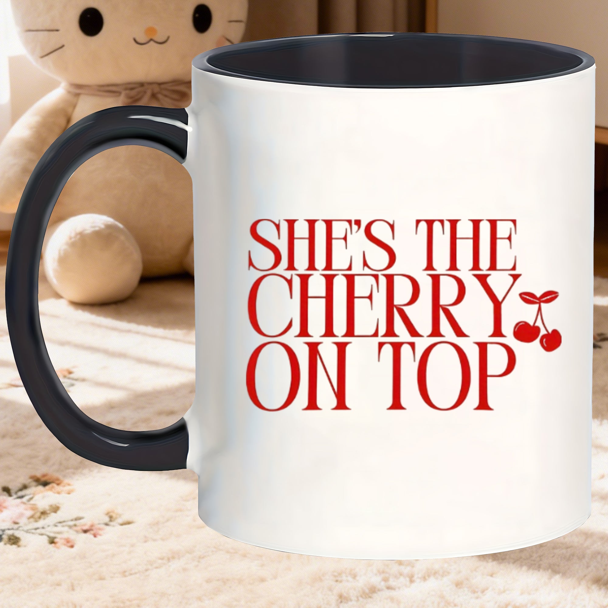 Tailorly Black Accent 11 oz Mug - cherry print