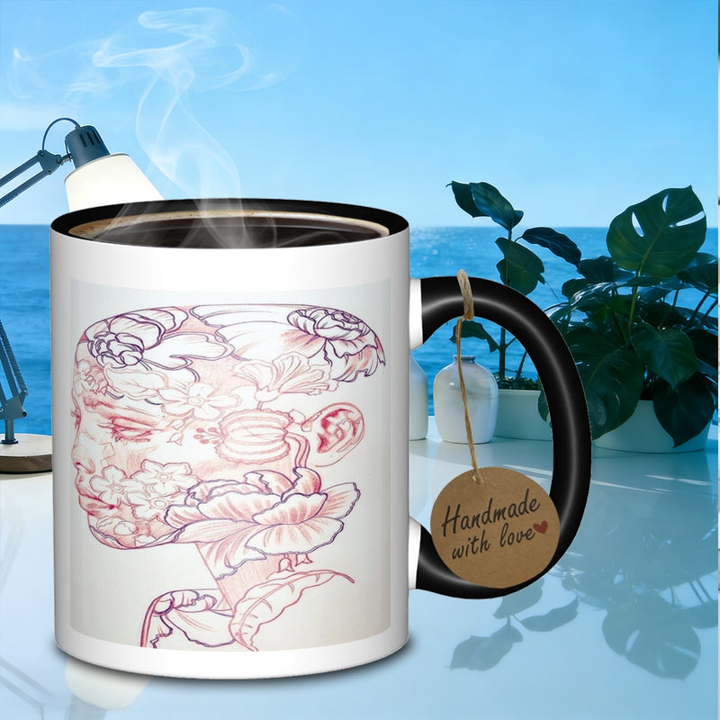 Tailorly Black Accent 11 oz Mug - floral portrait sketch