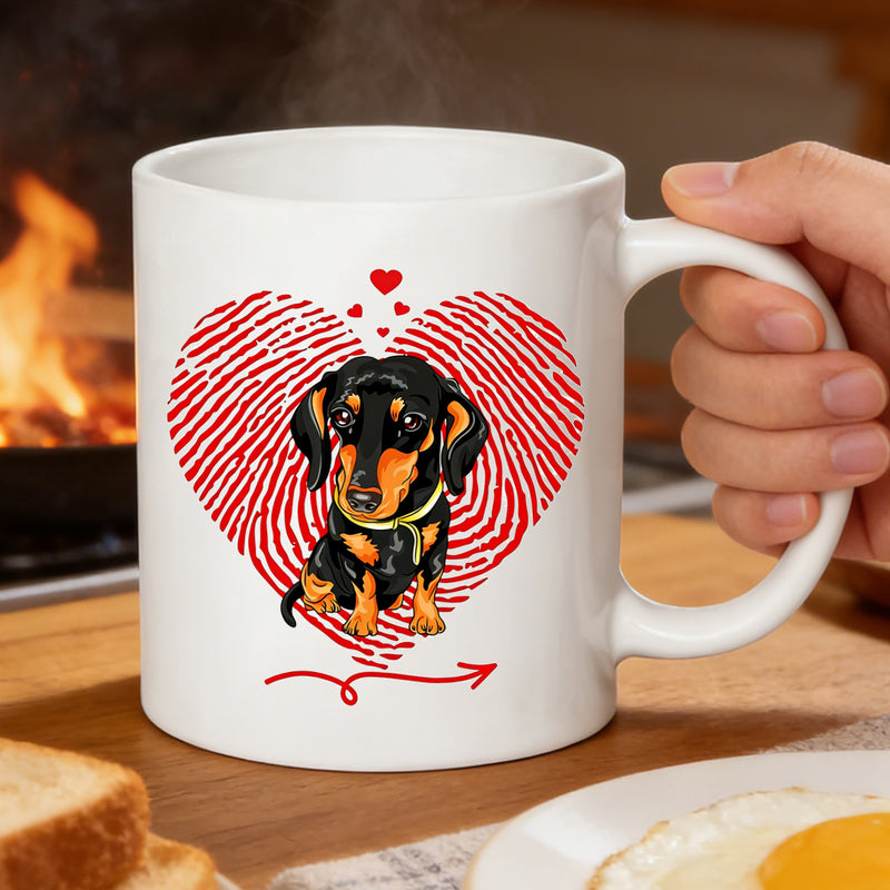 Tailorly White Ceramic 11 oz Mug - dachshund love fingerprint heart