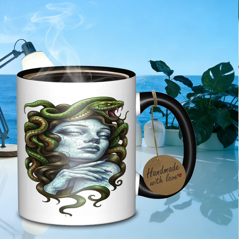 Tailorly Black Accent 11 oz Mug - medusa featuring snakes