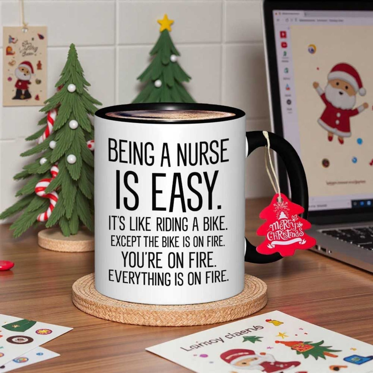 Tailorly Black Accent 11 oz Mug - single piece being a nurse is printed text
