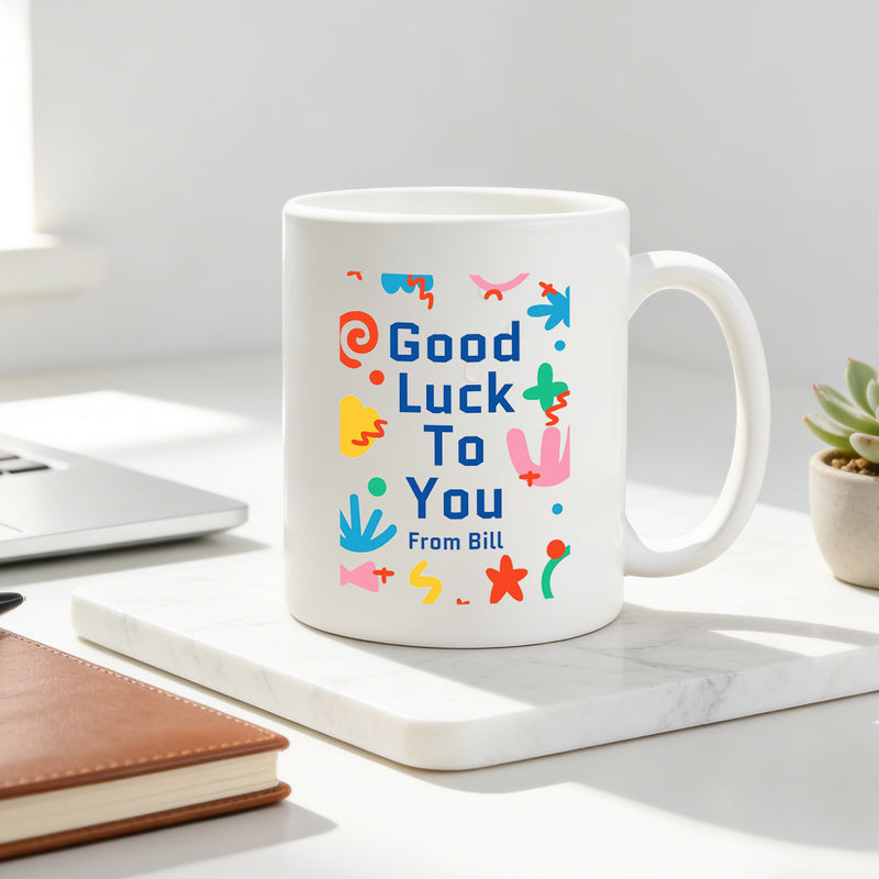 Tailorly White Ceramic 11 oz Mug - good luck to you colorful doodle
