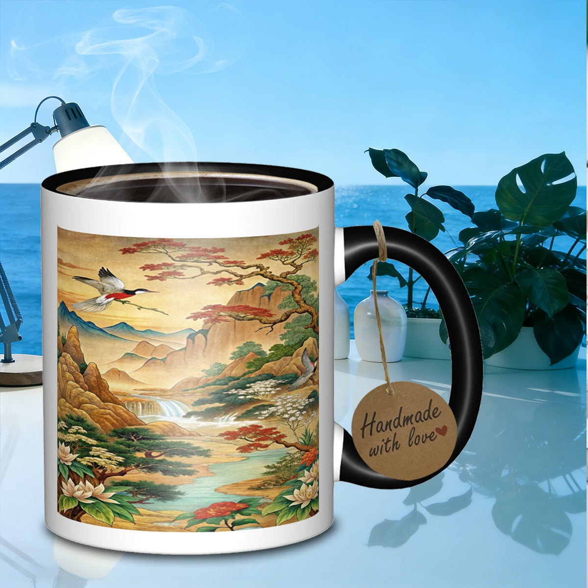 Tailorly Black Accent 11 oz Mug - asian scenery artwork