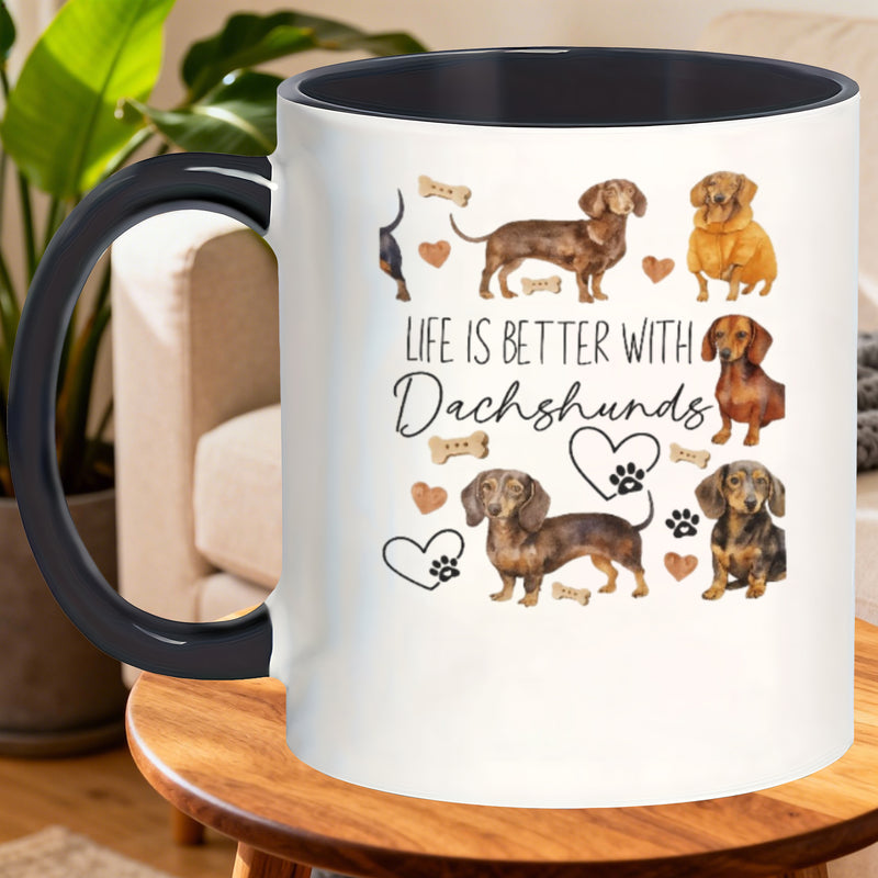 Tailorly Black Accent 11 oz Mug - adorable dachshund with hearts