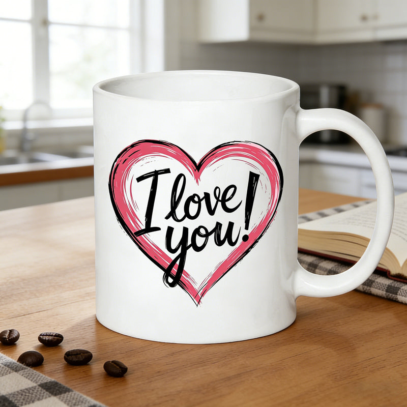 Tailorly White Ceramic 11 oz Mug - i love you heart script unique valentines day anniversary birthday