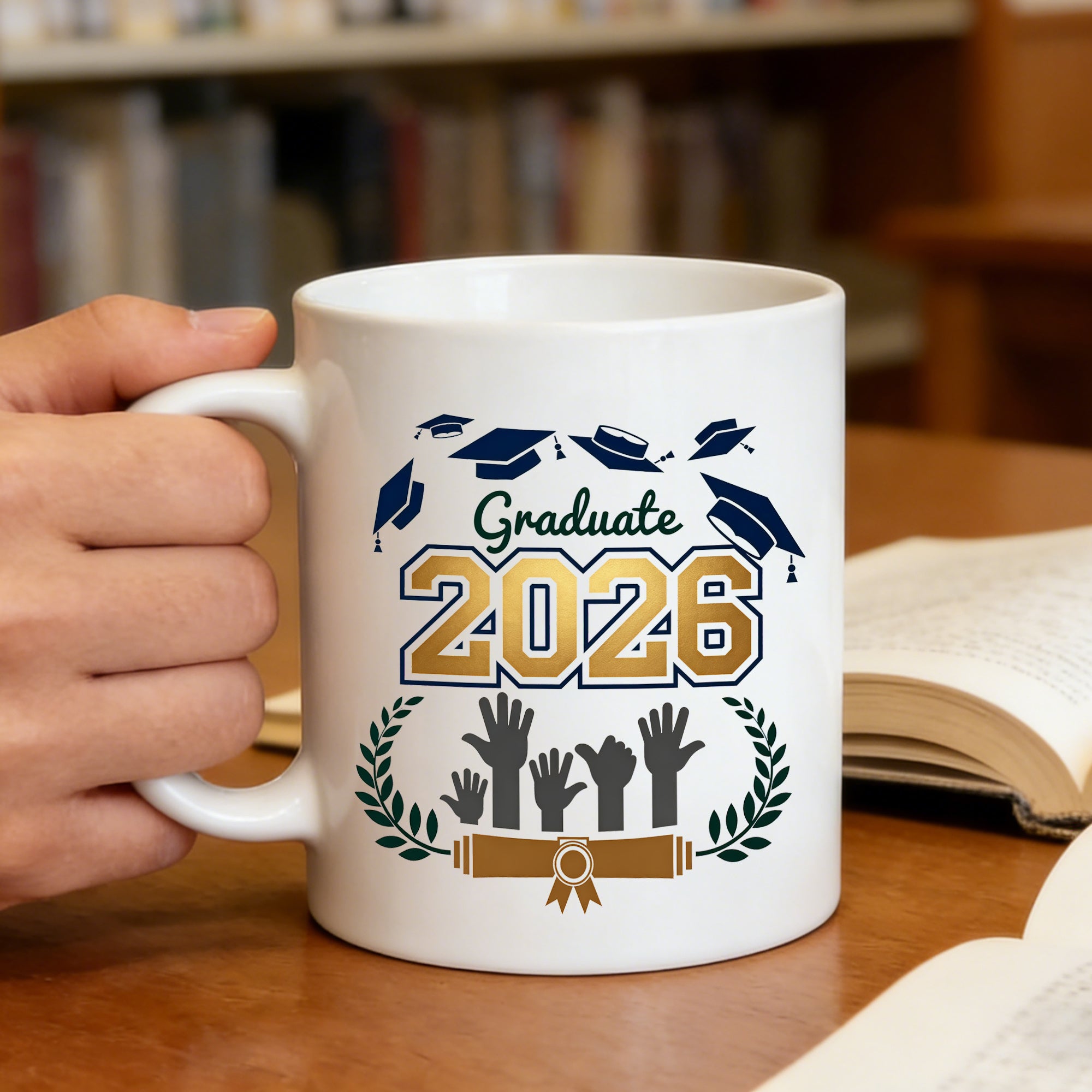 Tailorly White Ceramic 11 oz Mug - class of 2026 graduate wreath raised cap