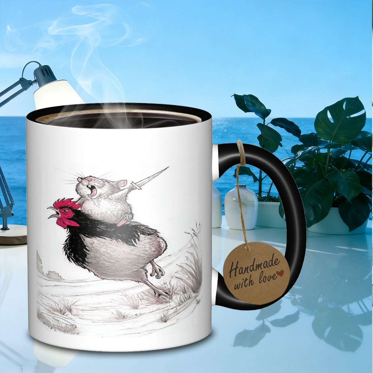 Tailorly Black Accent 11 oz Mug - rodent riding rooster