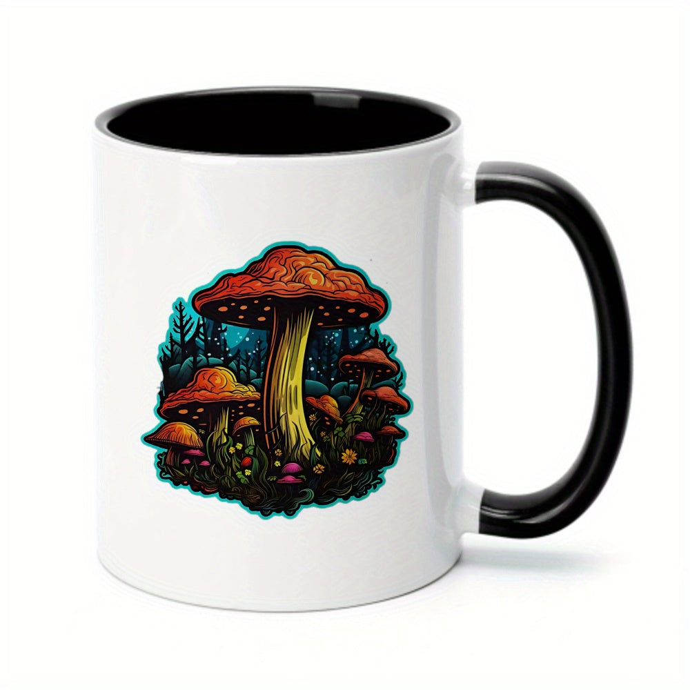 Tailorly Black Accent 11 oz Mug - fantasy mushroom forest with glowing mushrooms and foliage