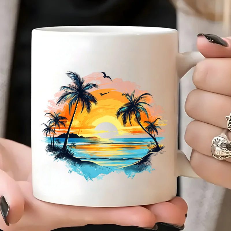 Tailorly White Ceramic 11 oz Mug - tree vibrant watercolor