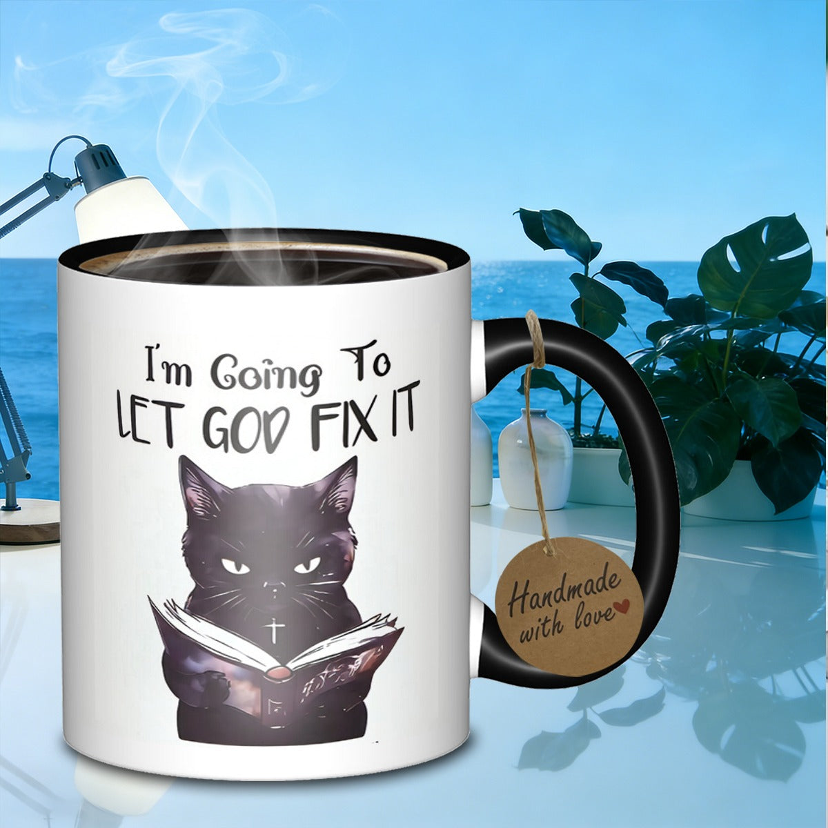 Tailorly Black Accent 11 oz Mug - im let god fix it reading black delicate tea cup galaxy tumbler ceramic suitable for daily work outdoor trips