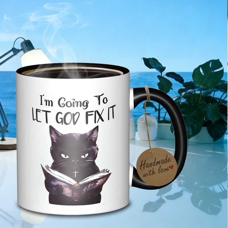 Tailorly Black Accent 11 oz Mug - im let god fix it reading black delicate tea cup galaxy tumbler ceramic suitable for daily work outdoor trips