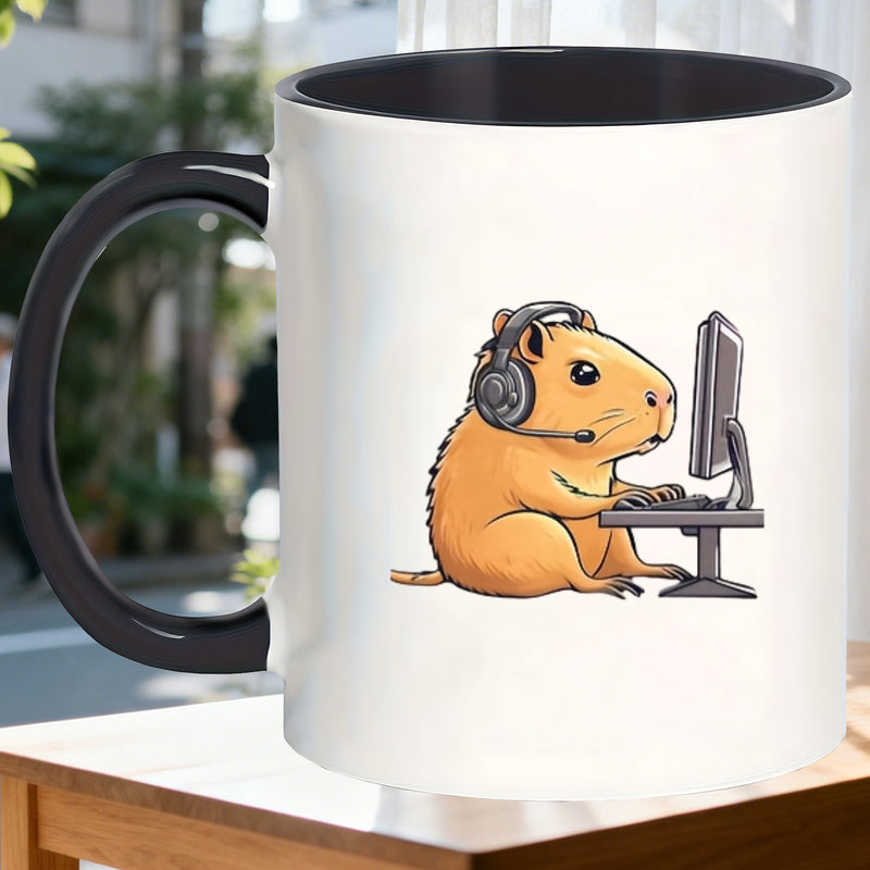 Tailorly Black Accent 11 oz Mug - capybara-themed illustration