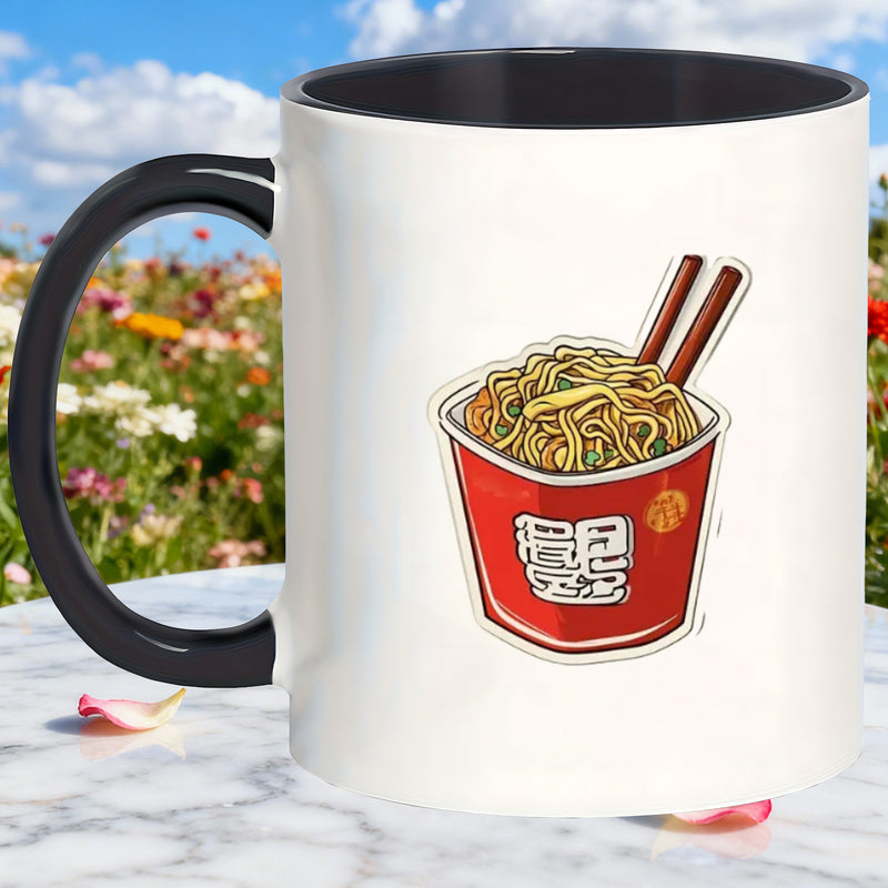Tailorly Black Accent 11 oz Mug - ramen noodle illustration and funny text