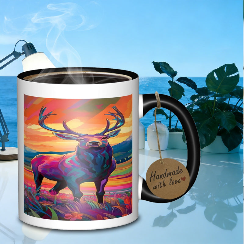 Tailorly Black Accent 11 oz Mug - colorful deer portrait