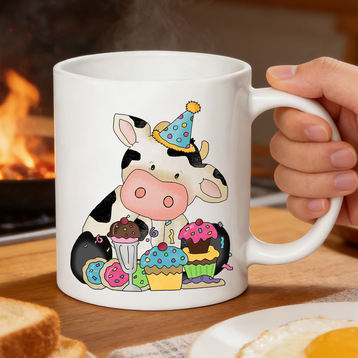 Tailorly White Ceramic 11 oz Mug - cute birthday， cow， cupcakes， ice cream， kawaii