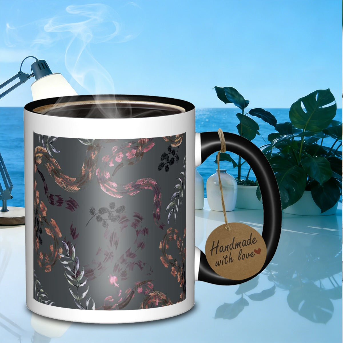 Tailorly Black Accent 11 oz Mug - snakes and foliages