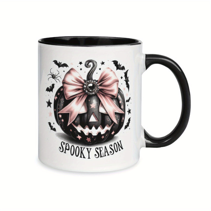 Tailorly Black Accent 11 oz Mug - pumpkin bats stars pink bow