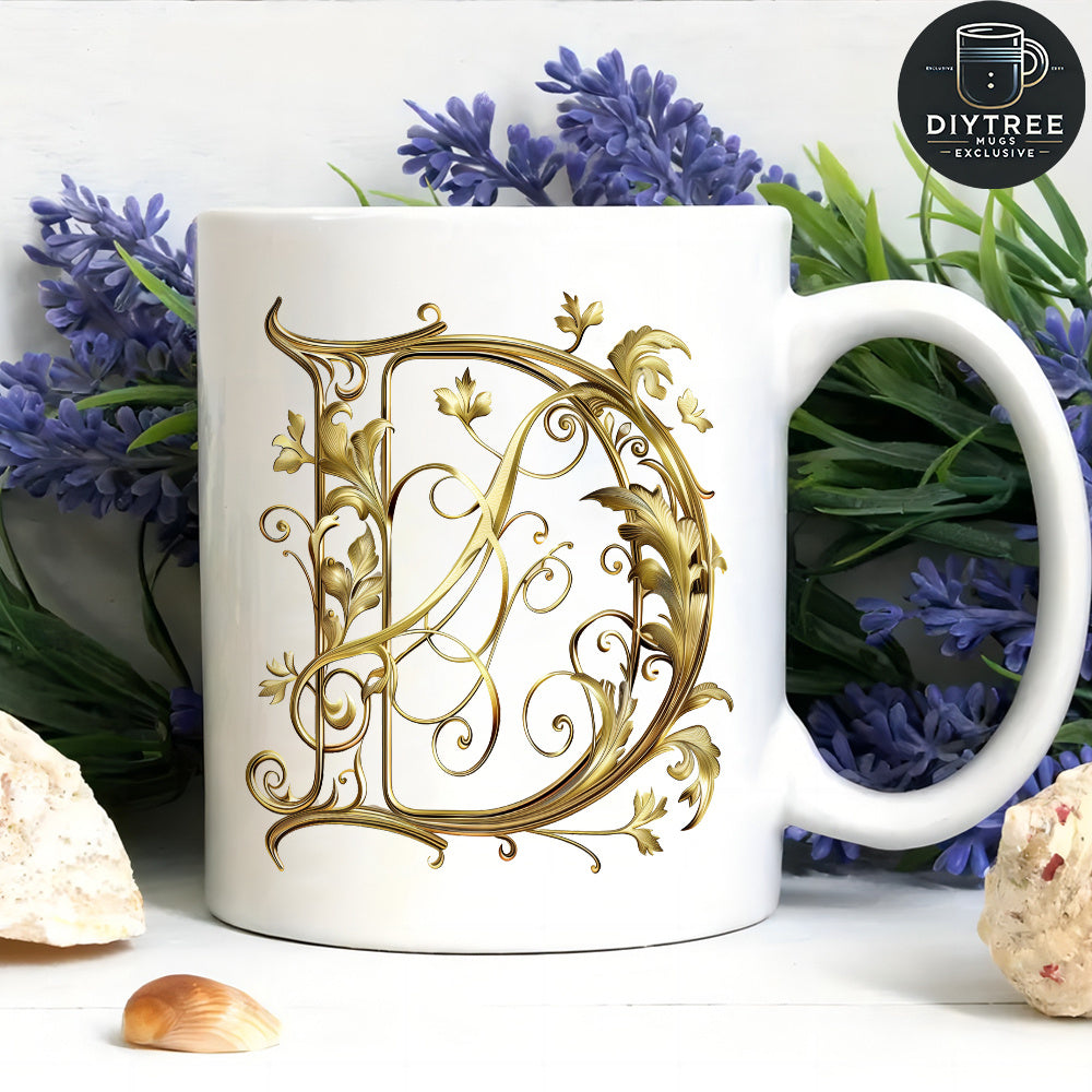 Tailorly White Ceramic 11 oz Mug - golden lettering