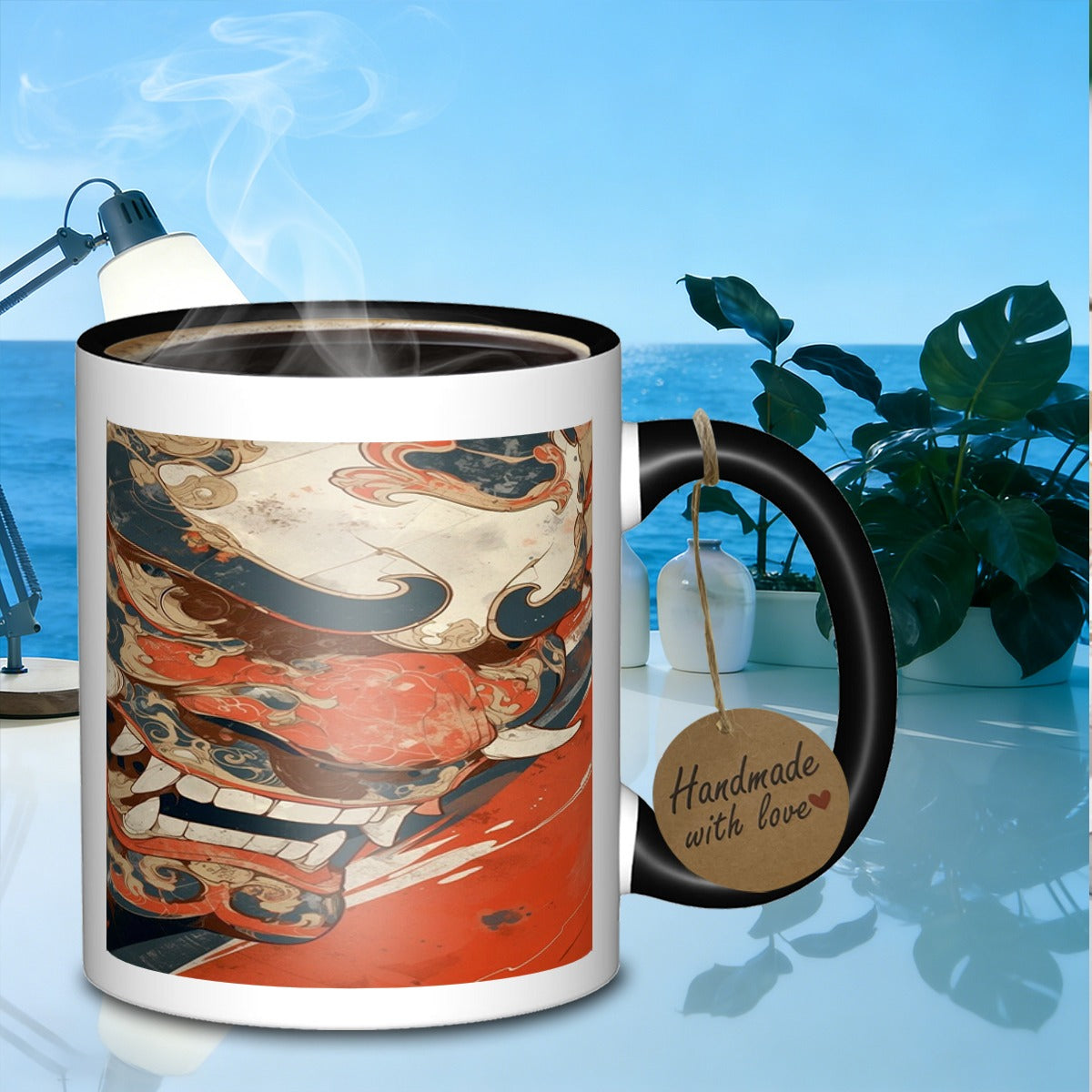 Tailorly Black Accent 11 oz Mug - japanese oni mask