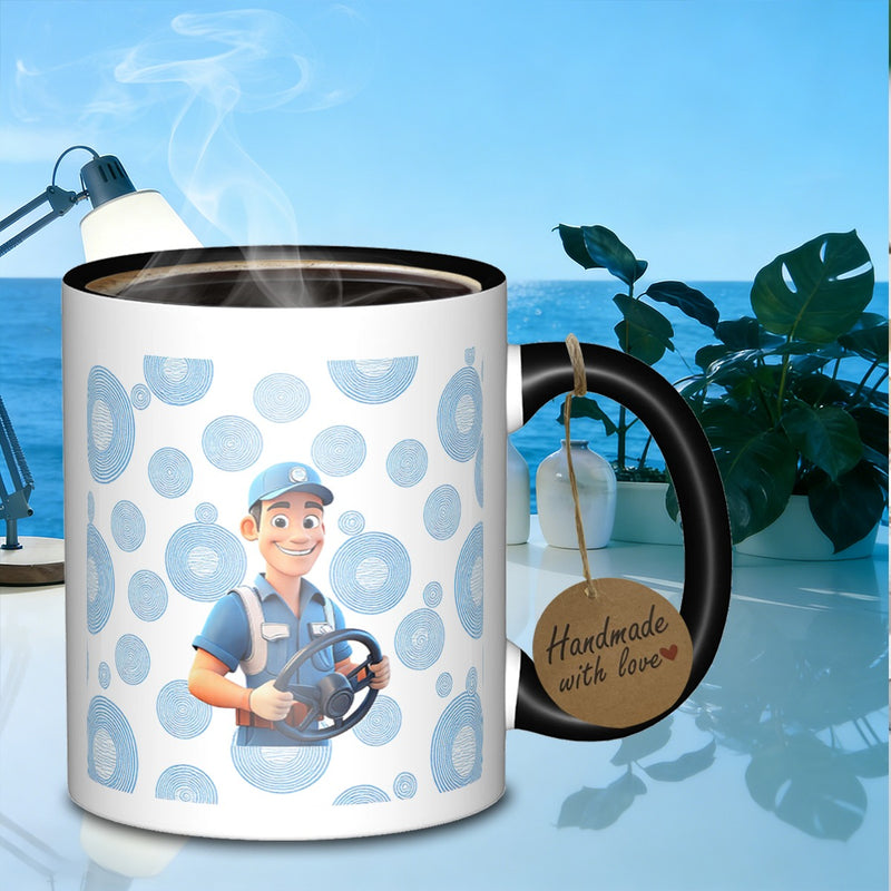 Tailorly Black Accent 11 oz Mug - deliveryman at the wheel