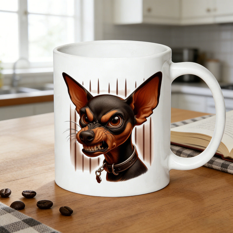 Tailorly White Ceramic 11 oz Mug - angry mini dog with sassy attitude design
